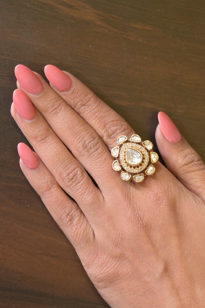 Shivaya Kundan Pear Polki Ring