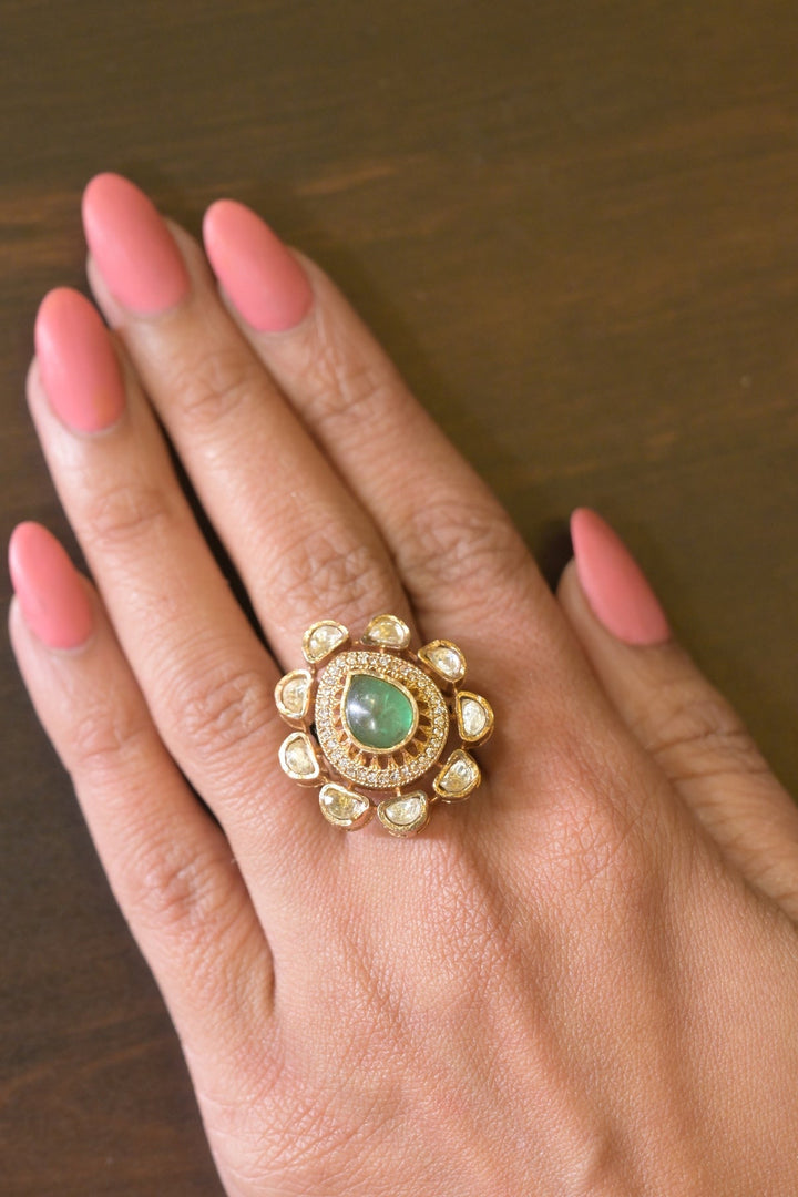 Shivaya Kundan Pear Polki Ring