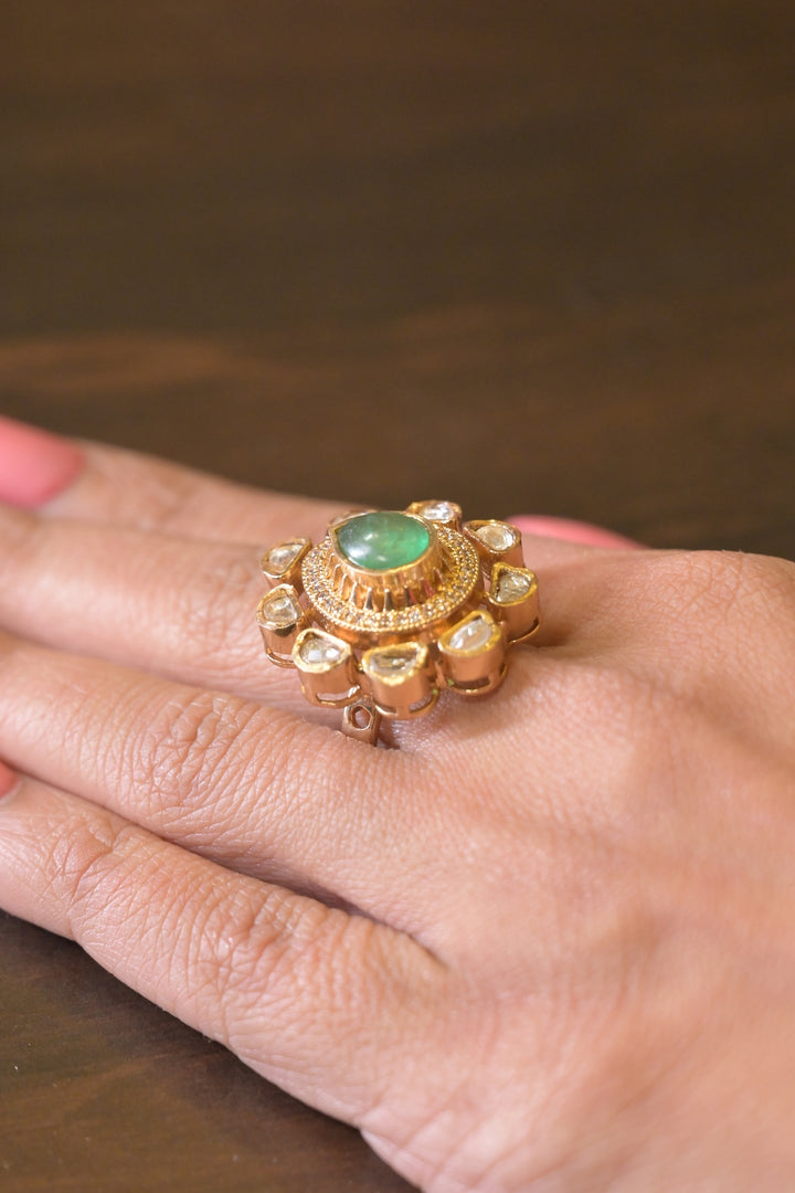 Shivaya Kundan Pear Polki Ring