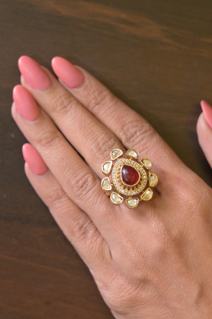 Shivaya Kundan Pear Polki Ring