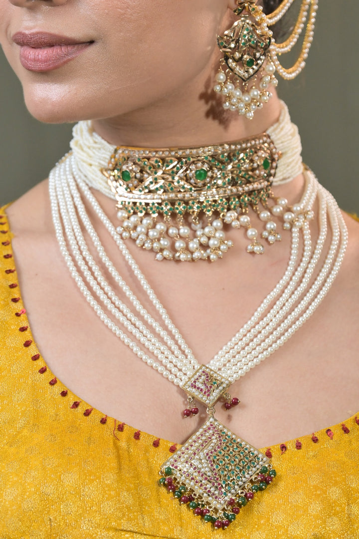 Indira Jadau Pendant Pearl Long Necklace