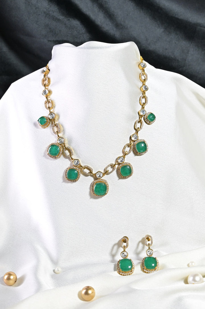 Goldleaf Emerald Charms Polki Necklace