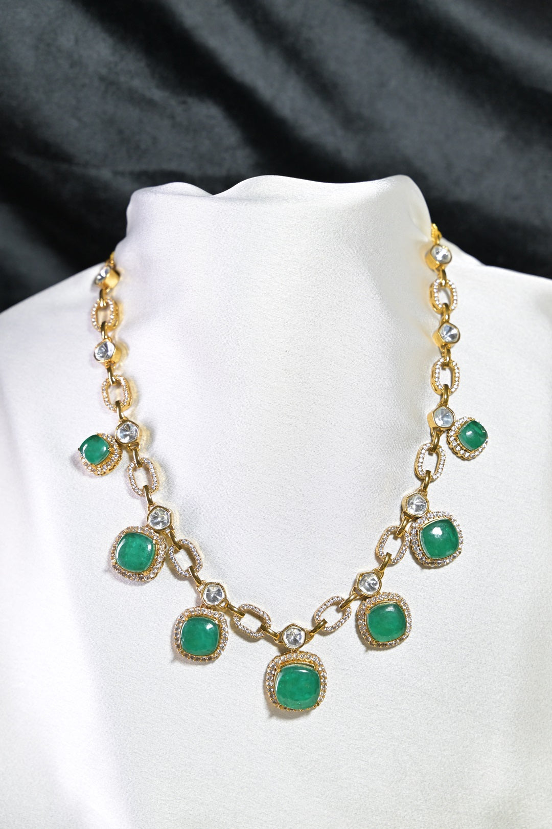 Goldleaf Emerald Charms Polki Necklace
