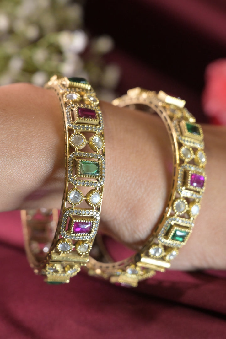 Parvati Multicolor-Stone Temple Oxidized Bangles