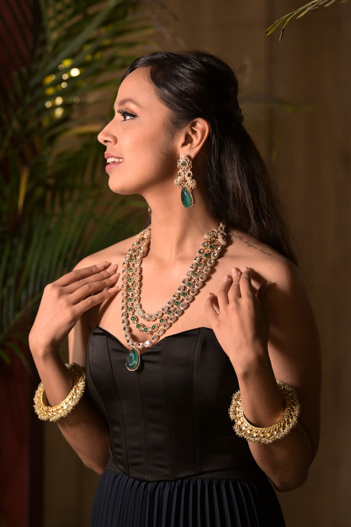 Chandrika Long Victorian Three Layered Polki Necklace