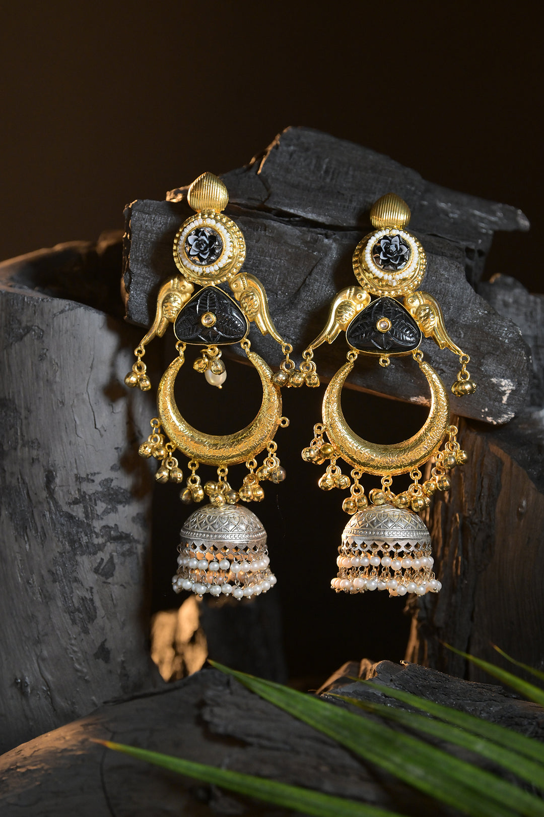 Bird Golden Jhumka Earrings