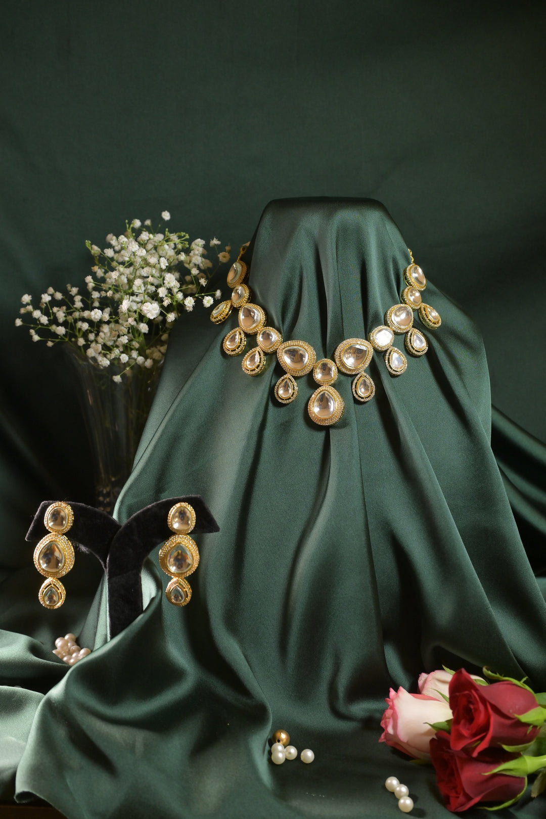 Golden Polki Charm Romantic Victorian Necklace.