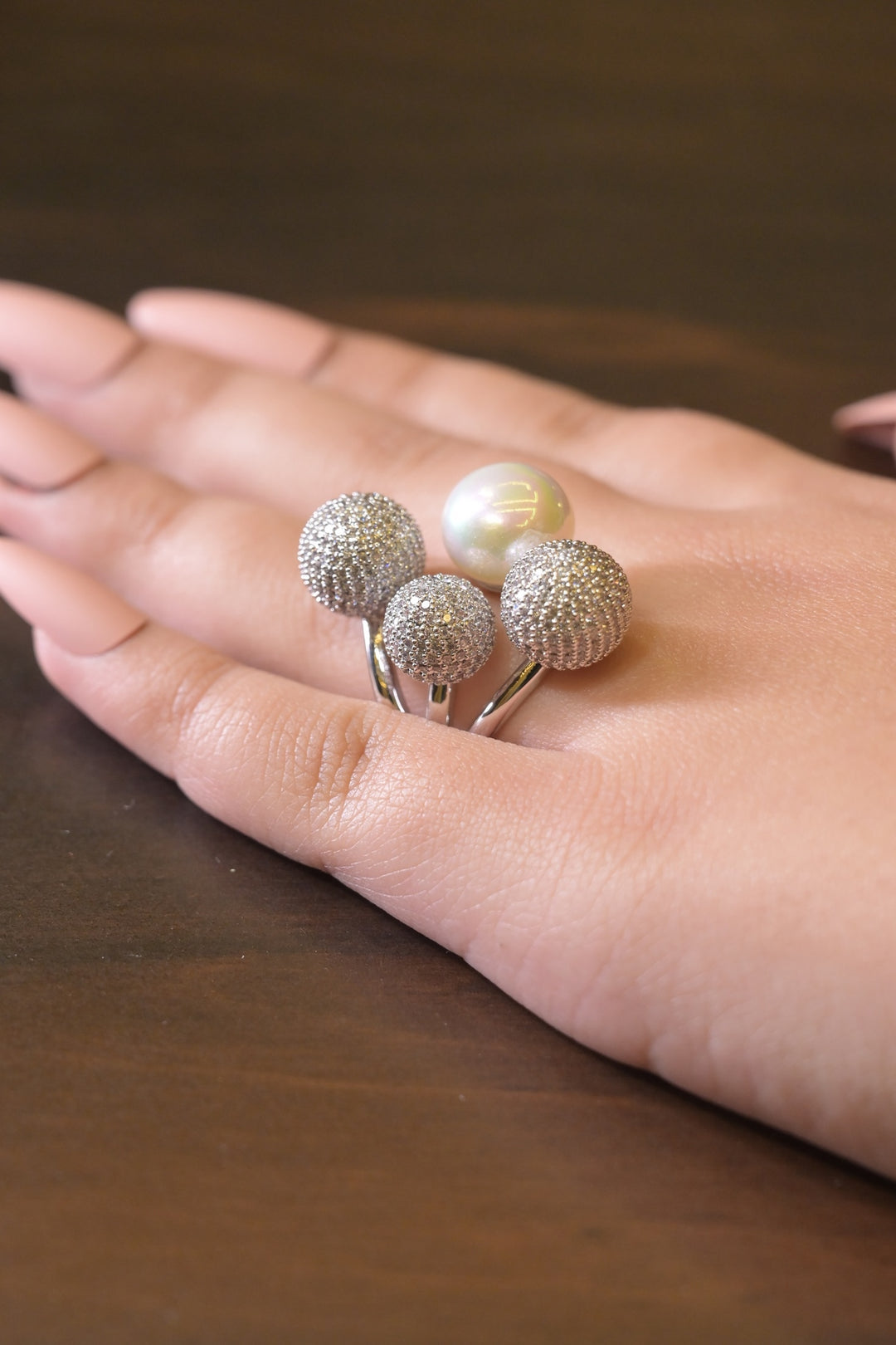 Pearl And Diamond Ball Ring