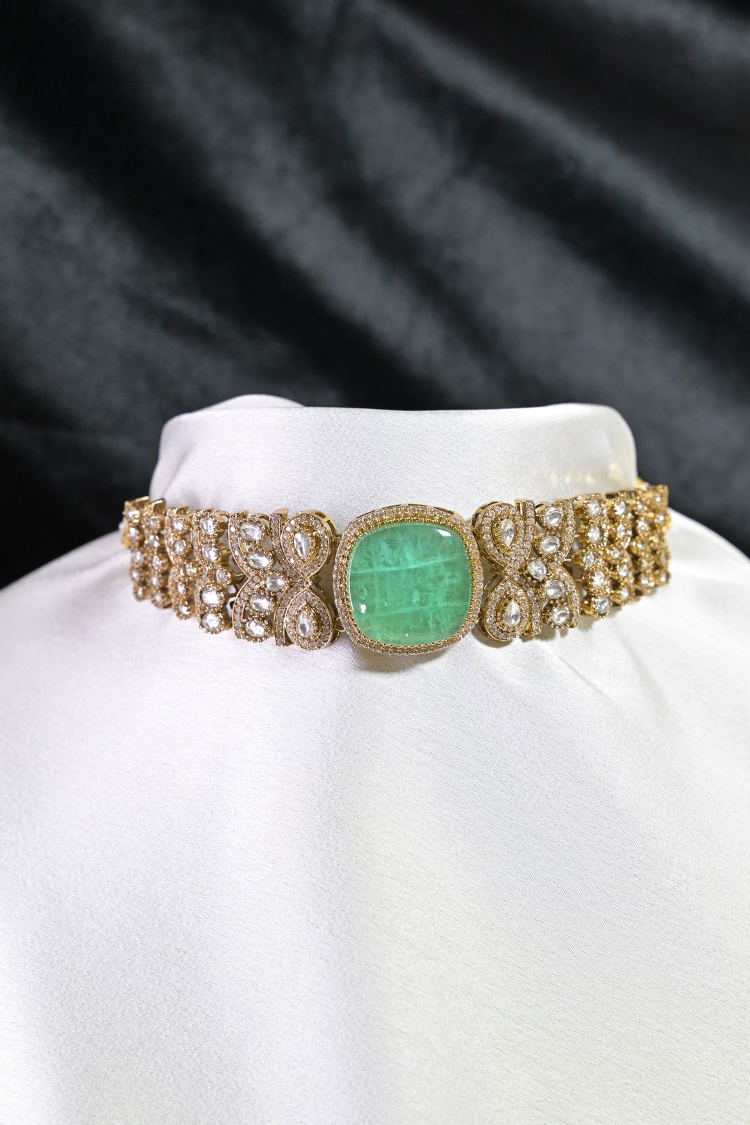 Dholna Mint Victorian Polki Choker Necklace