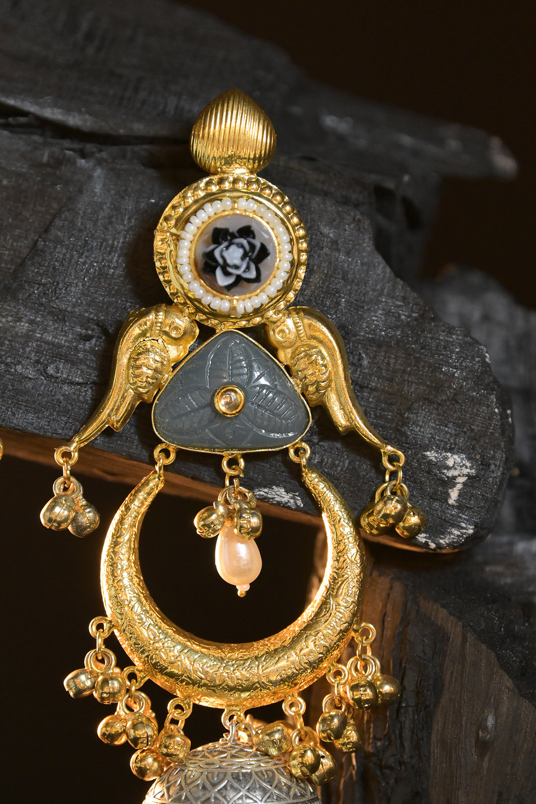 Bird Golden Jhumka Earrings