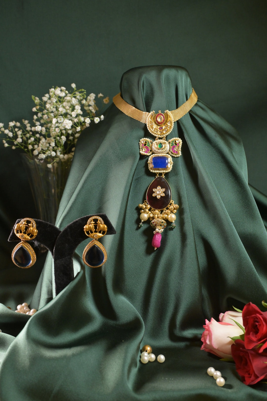 Padmavati Meenakari Gemstone Cluster Necklace