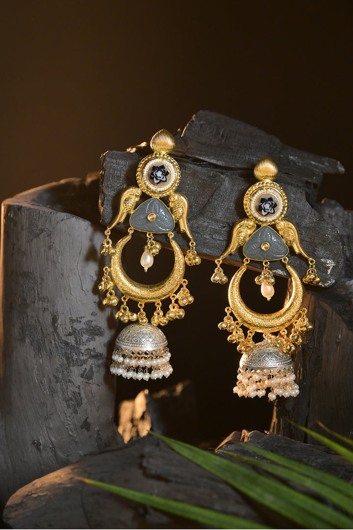 Bird Golden Jhumka Earrings