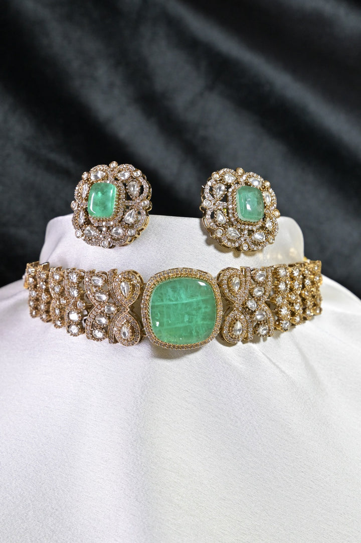 Dholna Mint Victorian Polki Choker Necklace