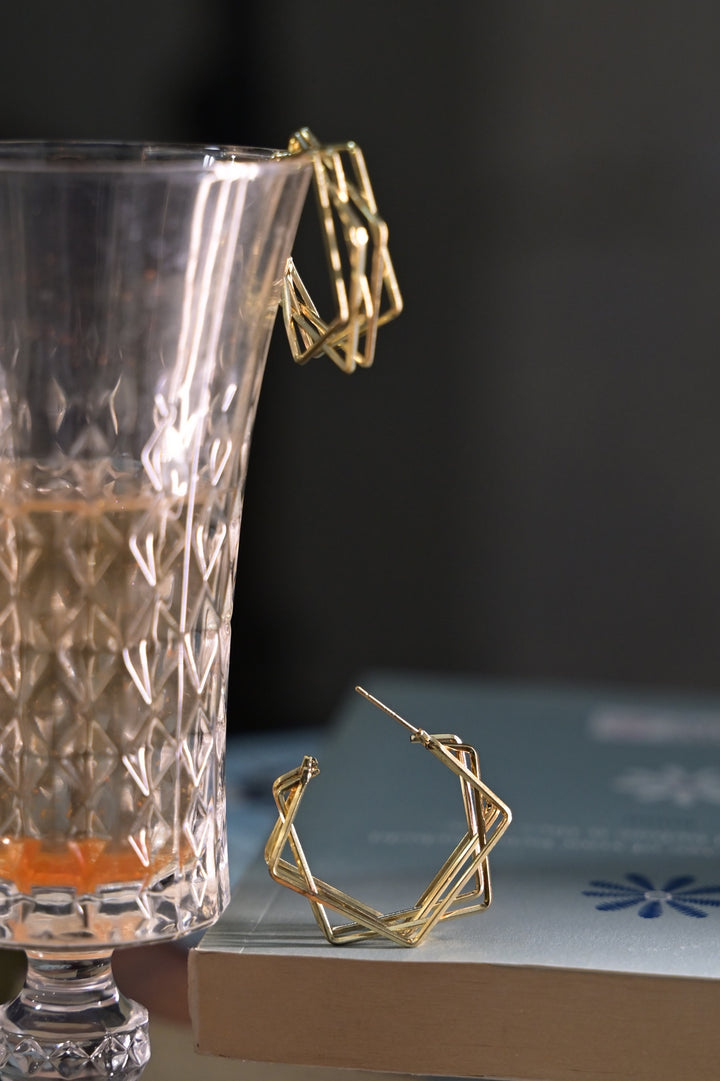 Strobe Square Golden Hoop Earrings
