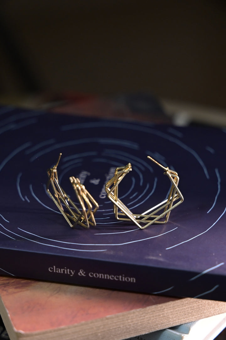 Strobe Square Golden Hoop Earrings