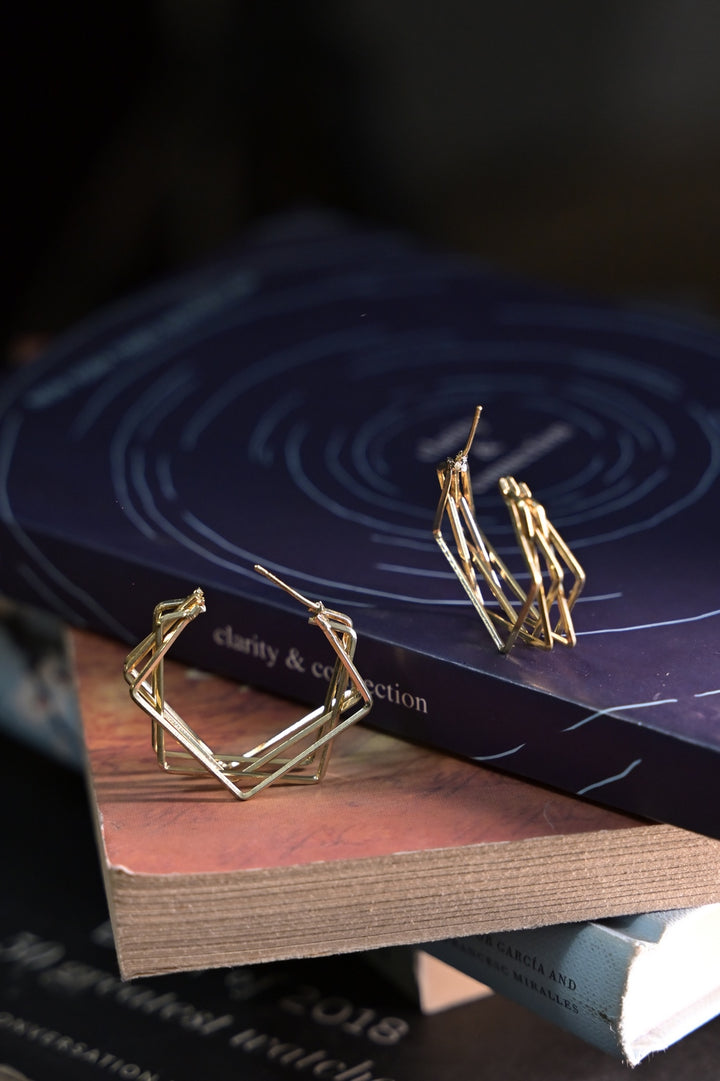 Strobe Square Golden Hoop Earrings