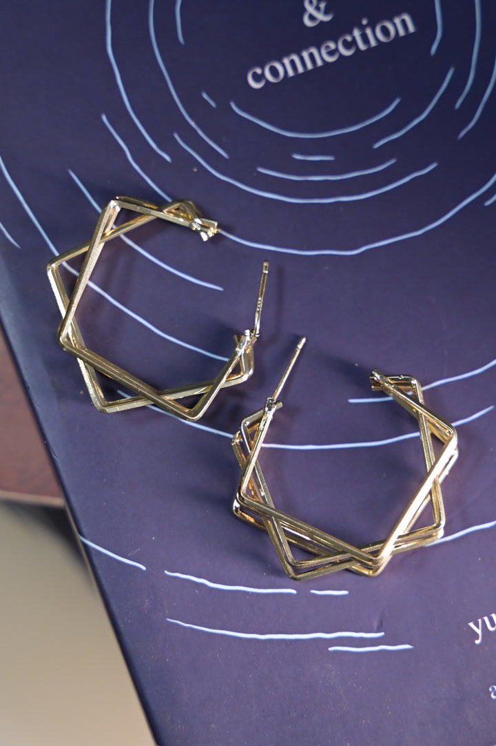 Strobe Square Golden Hoop Earrings