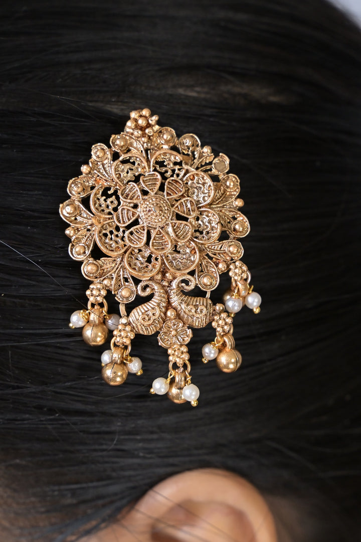 Thangam Gold Cluster Pearl Drop Jooda Pin