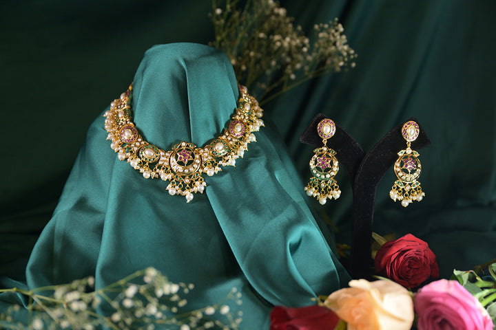 RajMaitreyi Rajasthani Multicolored Jadau Necklace