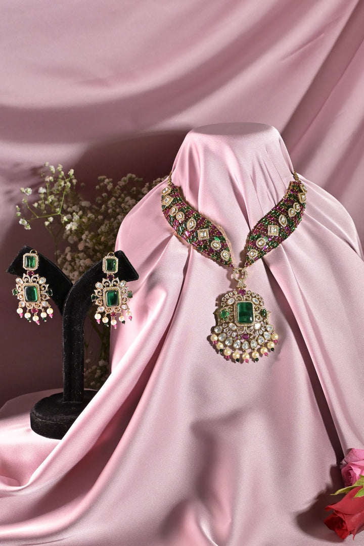 Meisha Sangeet Multicolored Polki Pearl Drop Necklace