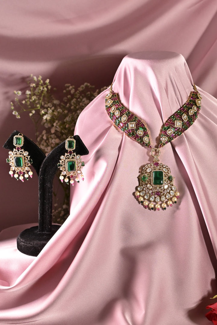 Meisha Sangeet Multicolored Polki Pearl Drop Necklace