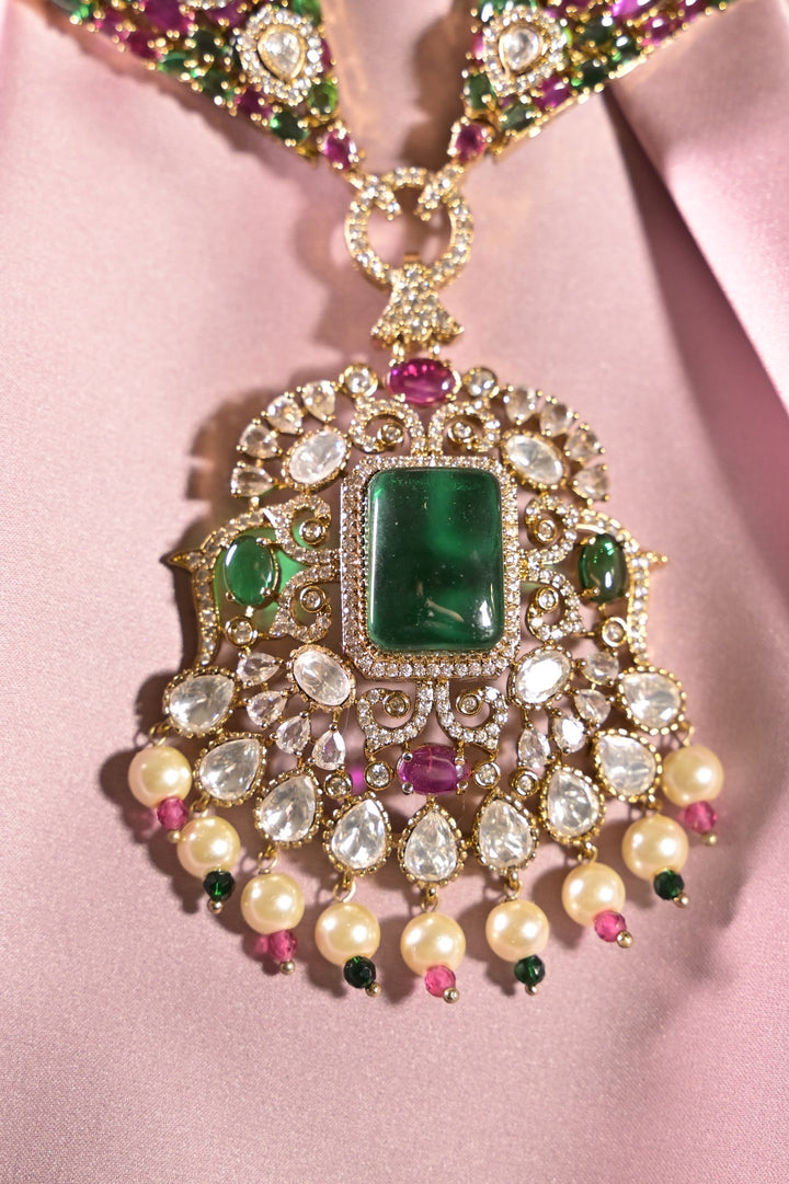 Meisha Sangeet Multicolored Polki Pearl Drop Necklace