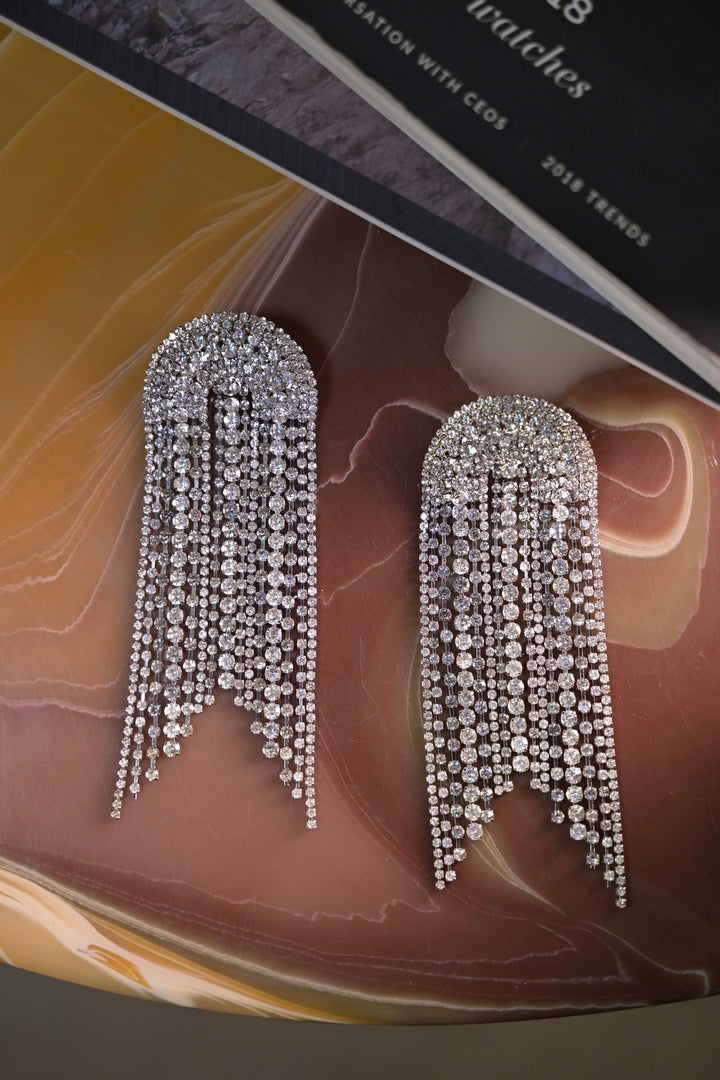 Diamond Velvet Tassel Long Dangler Earrings