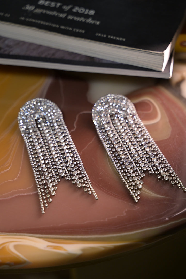 Diamond Velvet Tassel Long Dangler Earrings