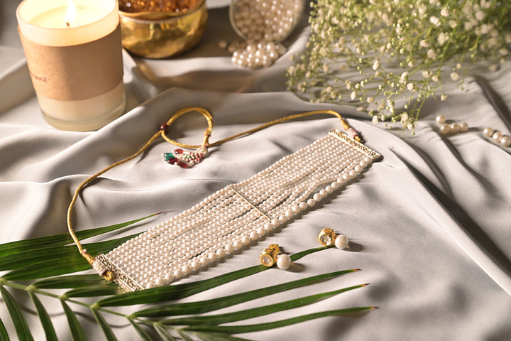 Esha Bohemian Pearl Beaded Premium Layered Choker Necklace