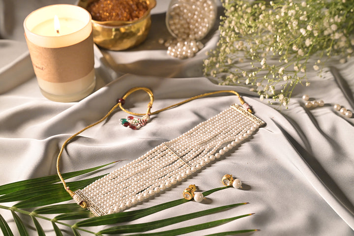 Esha Bohemian Pearl Beaded Premium Layered Choker Necklace