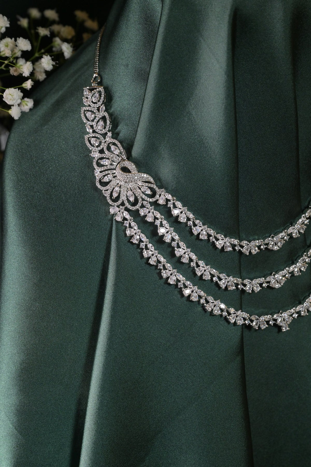 Floral Motif Diamond Cocktail Premium Layered Necklace