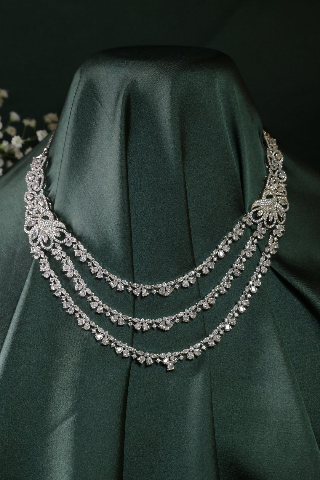 Floral Motif Diamond Cocktail Premium Layered Necklace