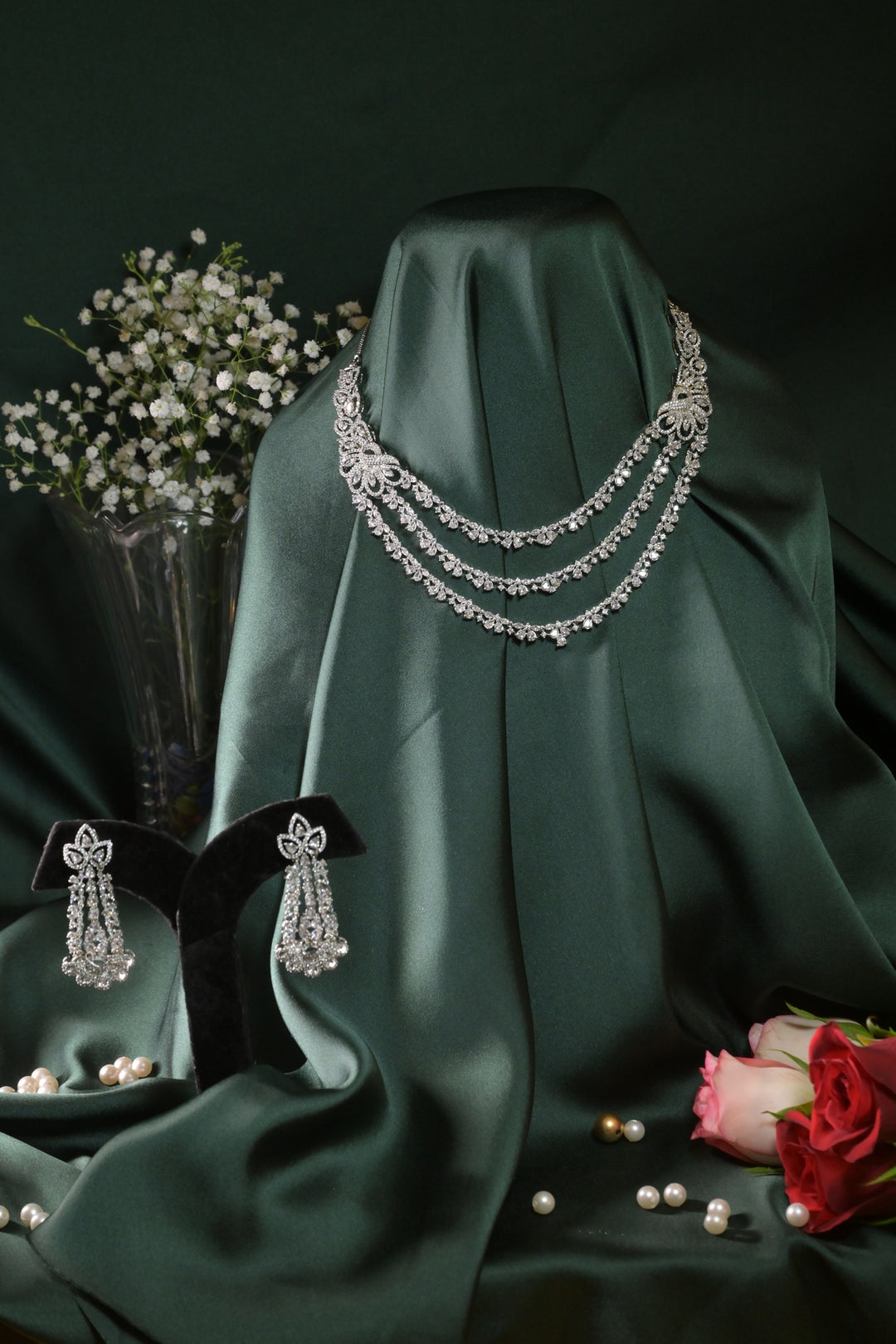 Floral Motif Diamond Cocktail Premium Layered Necklace