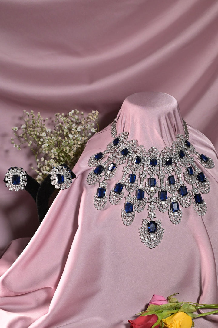Rajwadi Blue Sapphire Cocktail Diamond Necklace