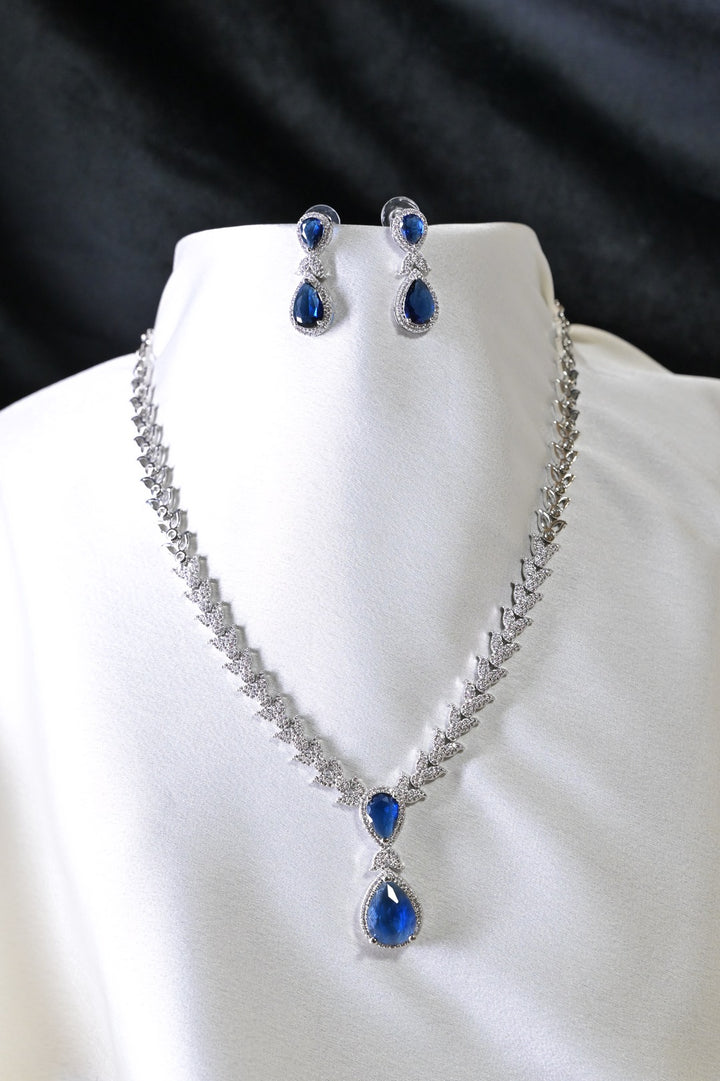 Aruni Blue Tear Shaped Pendant Diamond Cocktail Necklace