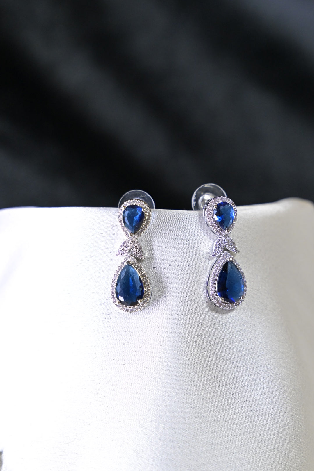 Aruni Blue Tear Shaped Pendant Diamond Cocktail Necklace