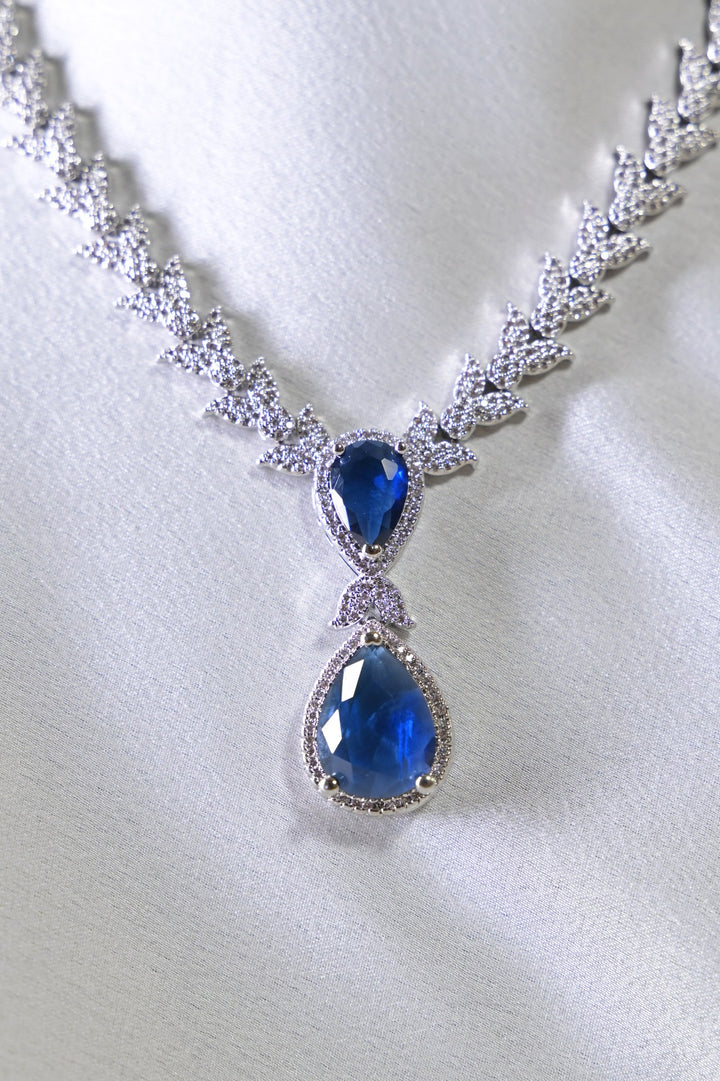 Aruni Blue Tear Shaped Pendant Diamond Cocktail Necklace