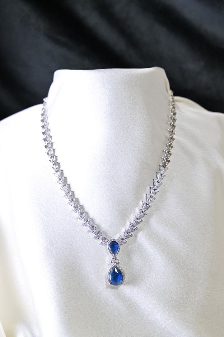 Aruni Blue Tear Shaped Pendant Diamond Cocktail Necklace