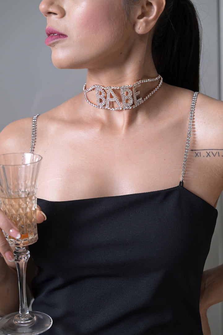 Babe Diamond Studded Choker Necklace