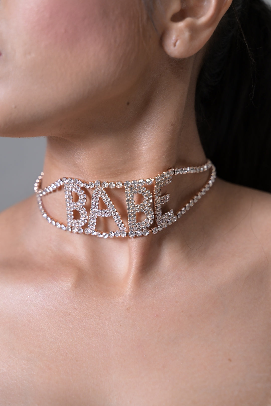 Babe Diamond Studded Choker Necklace