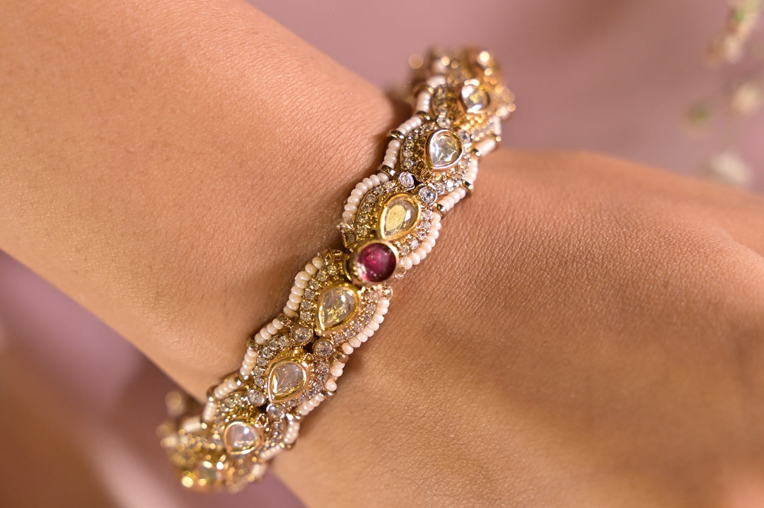 Janki Pushp Jadau Pearl Adjustable Bangle