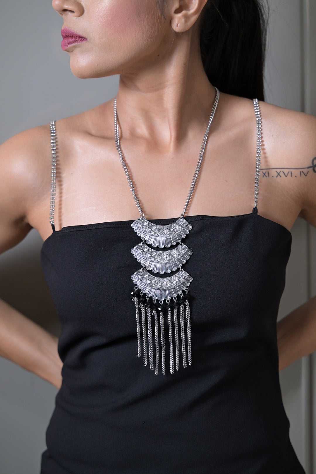 Silver Tribal Tassel Chain Necklace