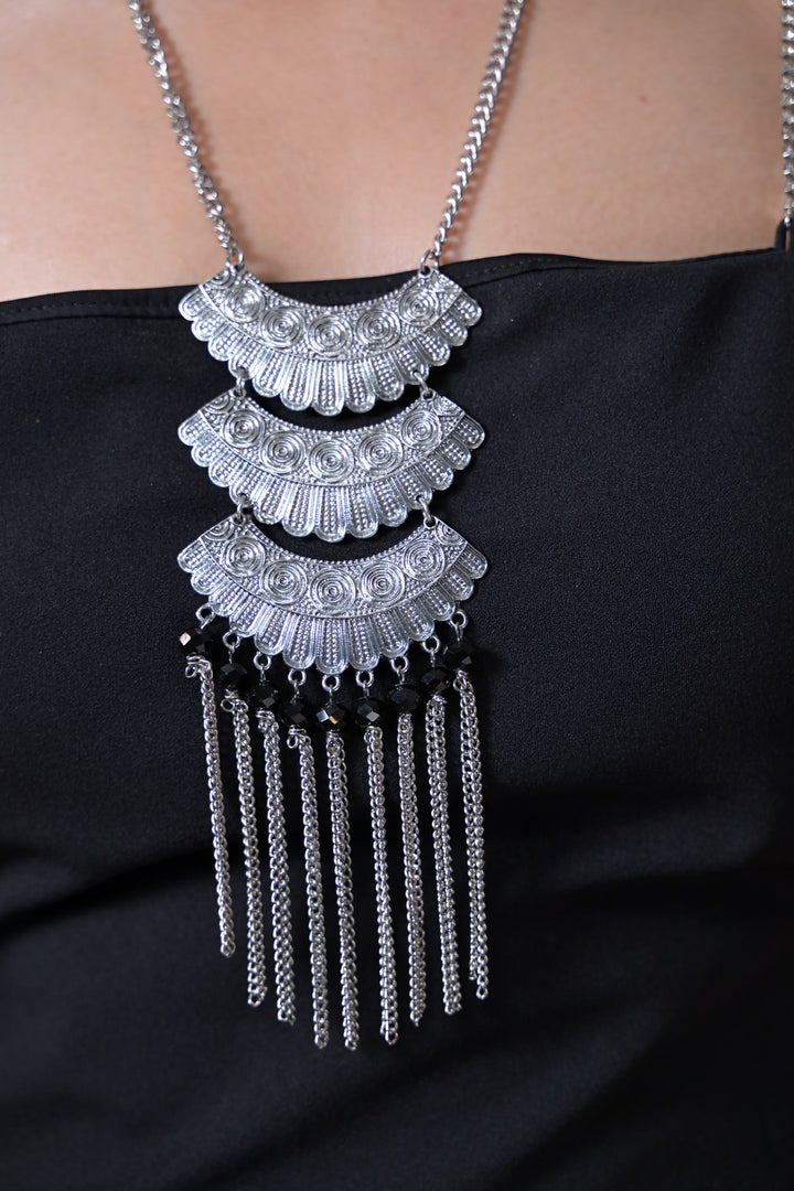 Silver Tribal Tassel Chain Necklace