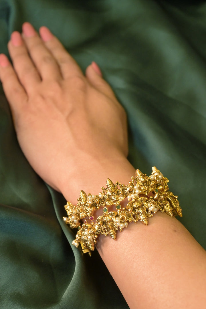 Siddhivinayak Pearl Drop Golden Temple Bangle