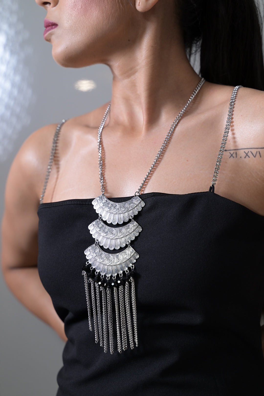 Silver Tribal Tassel Chain Necklace