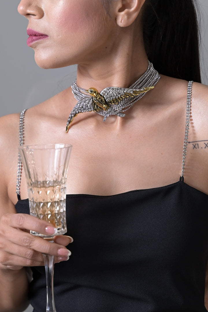 3D Silver Bird Choker Necklace