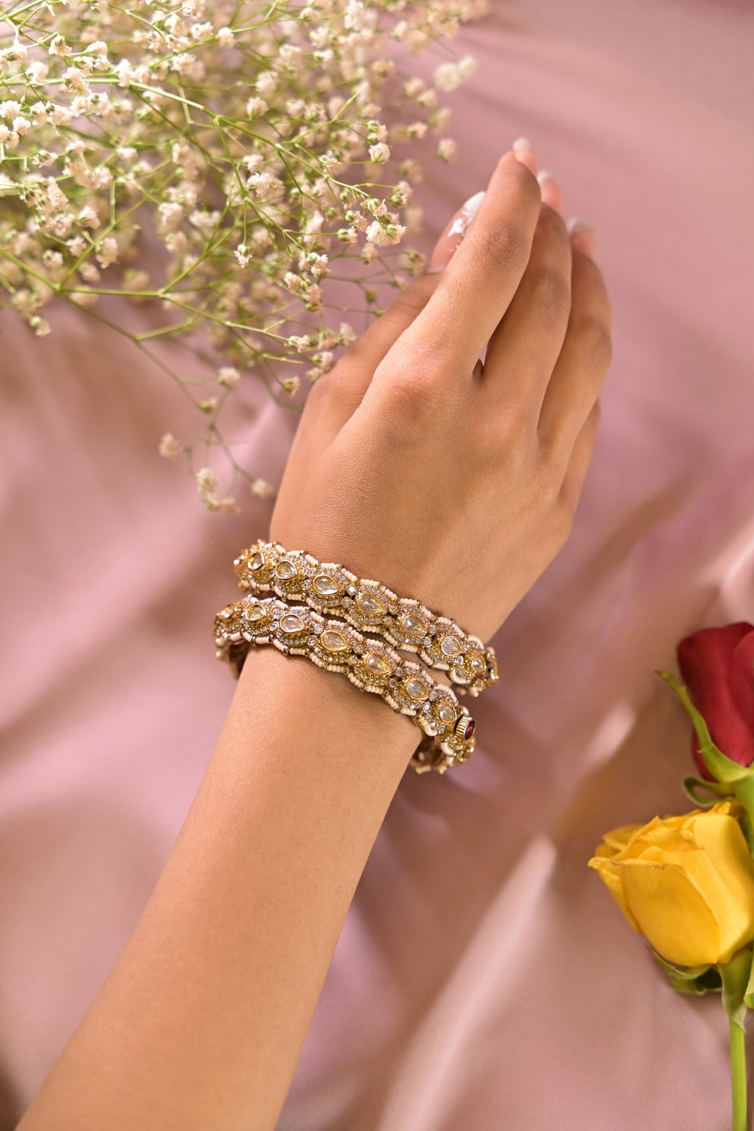 Pragati Sleek Golden Polki Jadu Bangles