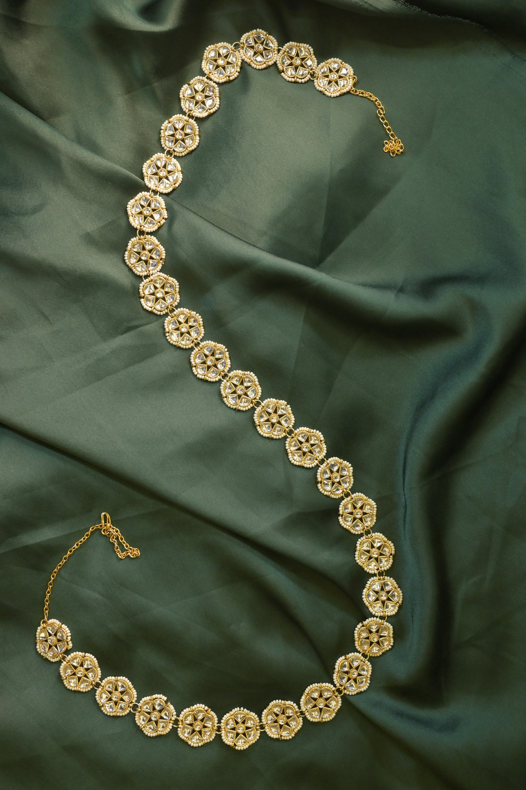 Matsya Royal Flower Pearl Golden Jadau Kamarbandh