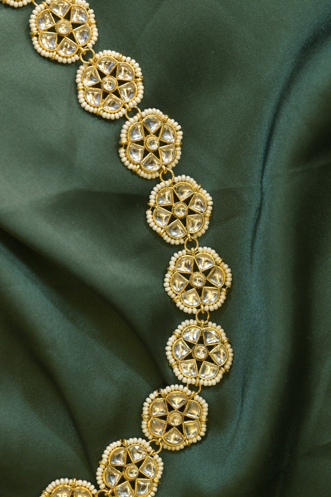 Matsya Royal Flower Pearl Golden Jadau Kamarbandh