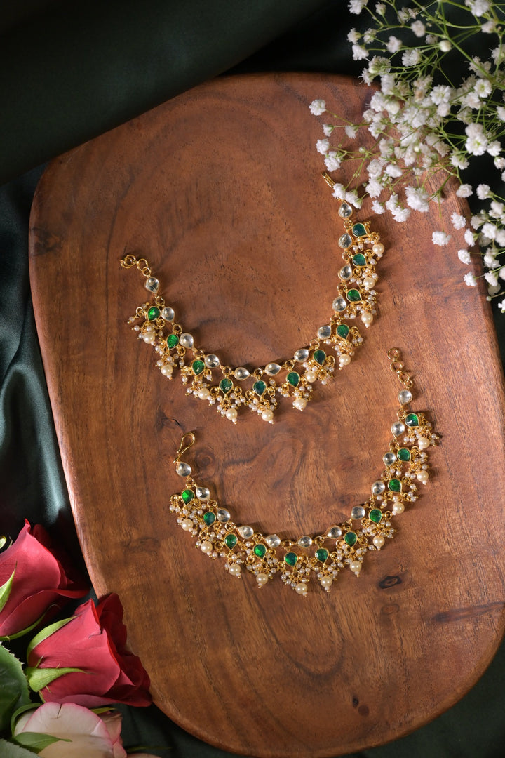 Rajwada Bridal Emerald Kundan Drop Kaansahara